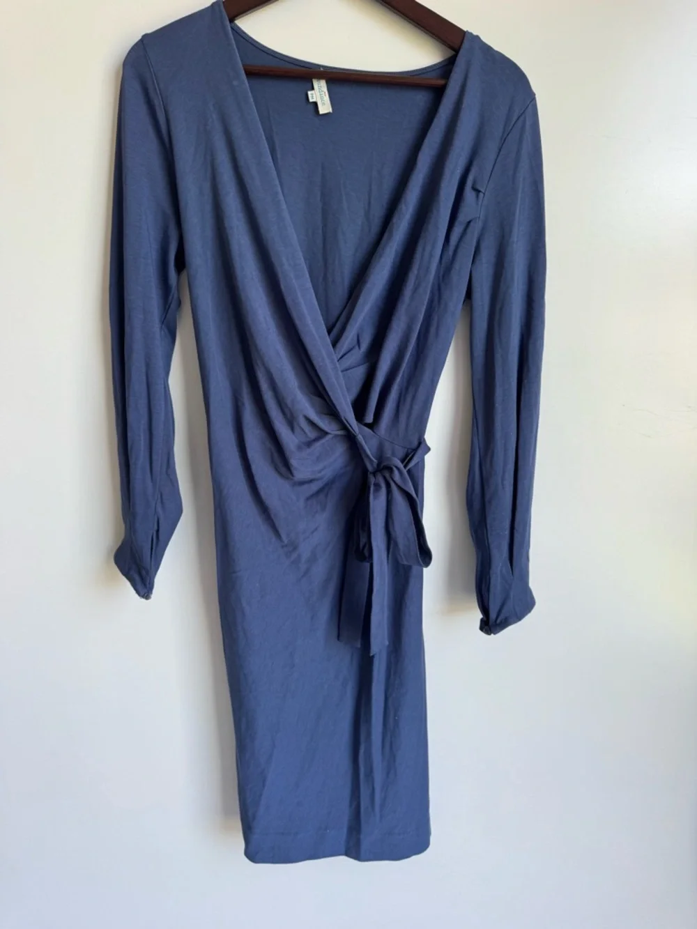 Sundance Blue Always Right Faux Wrap Knit Dress Women Medium Petite Modal Soft‎